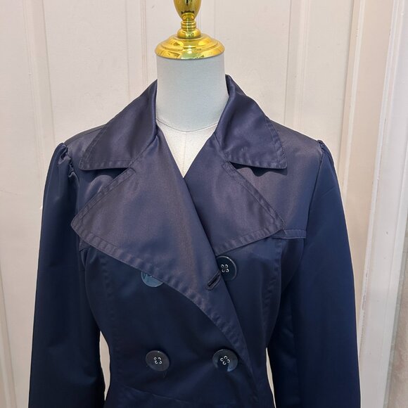 GEORGE Nylon Navy Blue Trench Coat in Women's Size Medium (8/10) Fully Lined - Picture 2 of 7